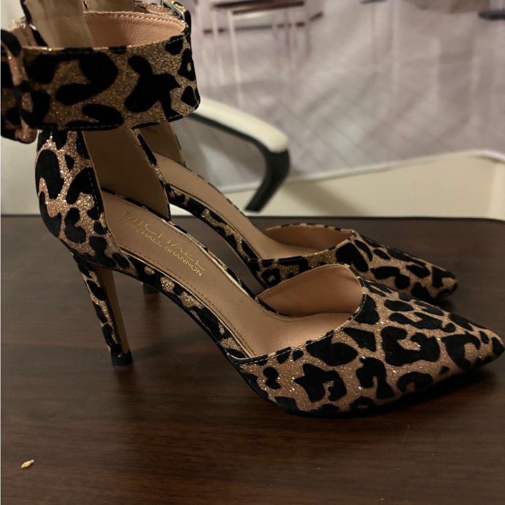Michael Shannon Velvet Black and Gold Leopard Heel